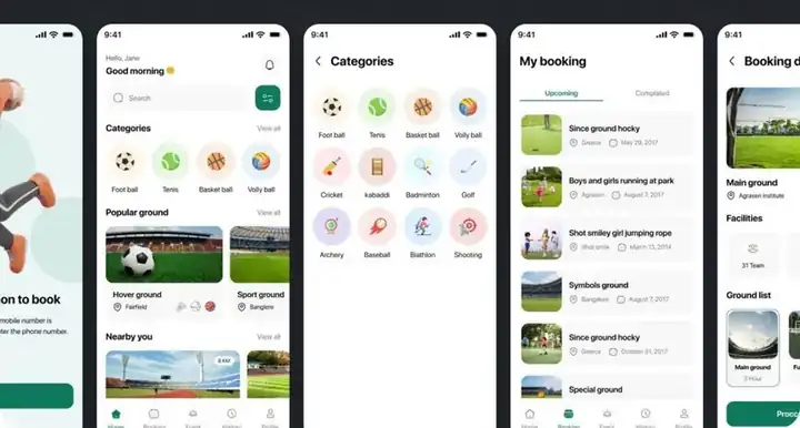 Sports community app screens